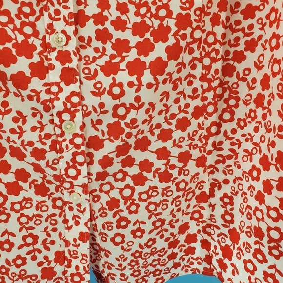 Talbots red and white flower button up top - Picture 11 of 13